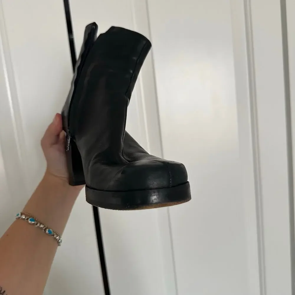 Robert Clergerie Paris Block Heel Zip Ankle Leather Boots Black Size 7